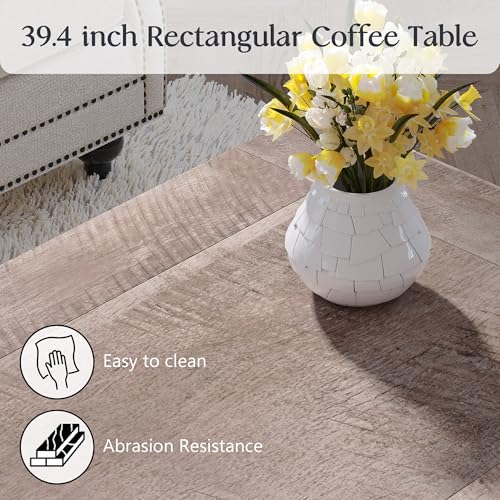Vlsrka 100x55 CM Mesa de Centro de Madera para Sala, Mesa de Estar, Oficina o Consultoría Estilo Rústico, Muebles rústicos para Sala de Estar (Nogal)