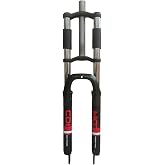 CDHPOWER 26" Bicycle Suspension Fork, 1-1/8" Threadless, Black | Double Shoulder, Triple Tree, , 28.6mm Straight Tube, Disc Brake