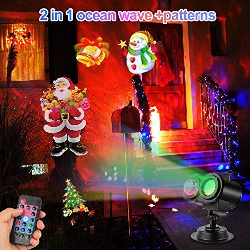 Ocean Wave Christmas Projector Lights - Wave Projector Light with 16 Slides Pattern 2 in 1 for Christmas Halloween Party Holiday Bedroom Garden Tree Lawn Yard