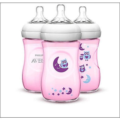 Philips Avent BPA Free Natural 9 Ounce 3 Pack Bottles - Forest/Owls Pink