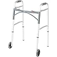 Front Wheeled Walker Folding Deluxe with 2 Button and 5" Wheels and 2 Free Pair Rear Glides, Adjustable Height (Short, Standard, Tall People) by Healthline Trading