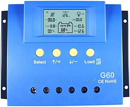 PowMr 60amp PWM Solar Charge Controller 12V 720W 24V 1440W Input Dual USB Weatherproof Solar charge with Backlight LCD Display