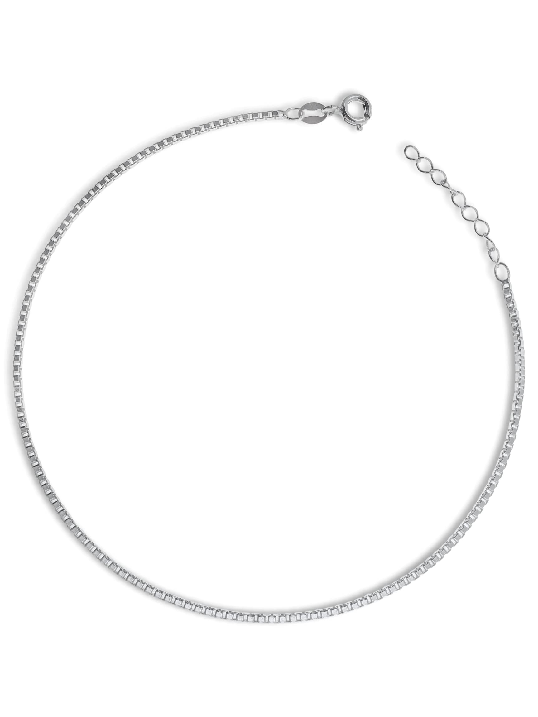 10.5 Inch Large Lenth Venetian Box Link Sterling Silver Anklets for Women/Ankle Chain/Ankle Bracelets for Women - 925 Sterling Silver - Adjustable 9.5" - 10.5" Inch / 24 - 27 cm