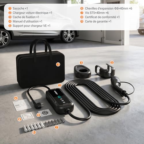 NexCyber 3.68kW Mobile Electric Car Charger with App & OLED, 5.6M Single Phase 230V, 8-16A Adjustable, CEE 20A Socket 2 Pole IP66+FI, Type 2, Wall & Portable, for Model 3/Y, ID.3, etc. BEV/PHEV