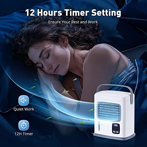 Portable 3 in 1 Air Cooling Cooler - Personal Mini Air Conditioner Fan w/12 H Timer, 500ML Water Tank, 2 Speeds, Adjustable Wind Direction, Low Noise, Ideal for Office Home Room Desk Bedroom Dorm
