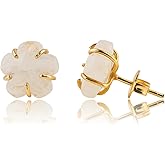 CRYSTALINES AAA Grade Natural Gemstone Stud Earrings – Handmade in Gold Plated | Healing Crystals | Classic 5-Prong Earrings | Flower Studs | Elegant Christmas Gift for Women