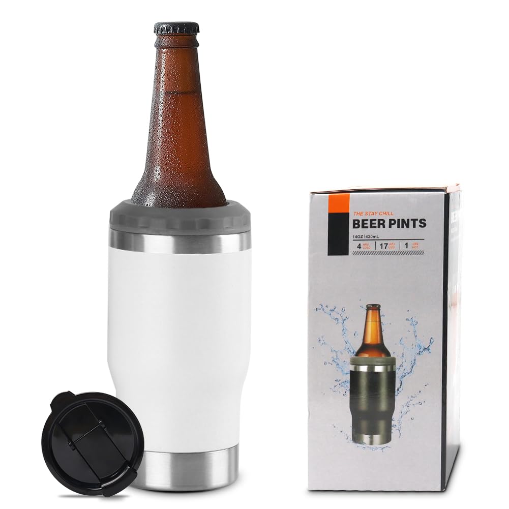 Everpwr Beer Cooler, Drink Temperature Keepers for Cold/Warm Wine, Work as Opener, Tumbler and Drink Cooler, Wine Cooler Bottle Cooler Can Cooler, Best Gifts for Men for Him (White)