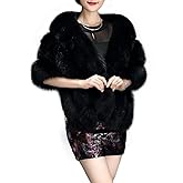 UMREN Women's Luxury Party Faux Fox Fur Long Shawl Cloak Cape for Winter