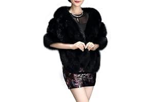 UMREN Women's Luxury Party Faux Fox Fur Long Shawl Cloak Cape for Winter