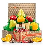 GiftTree Harvest Fruit and Snacks Sampler - Premium Chocolate & Fresh Fruit Gift Basket - Fresh Pears, Apples, Oranges, Almond Roca, Gourmet Chocolate Truffles & Cheese