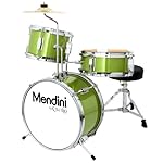 Mendini by Cecilio 13 Inch 3-Piece Kids / Junior Drum Set with Adjustable Throne, Cymbal, Pedal & Drumsticks, Metallic Green, MJDS-1-GN