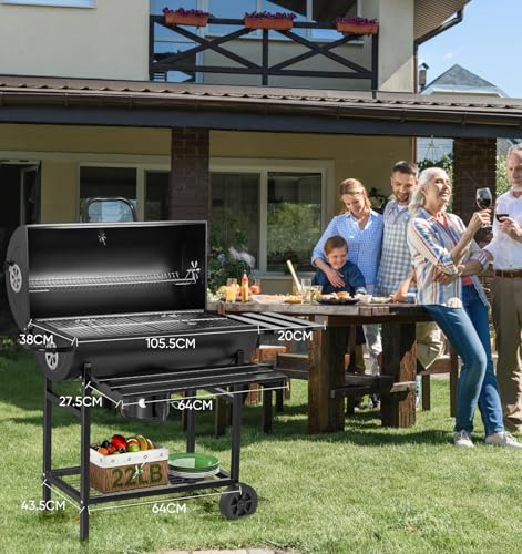 Asador de Carbon Portatil,Asadores Parrilla de Carne Carbon con Mesa Frontal Lateral para Especia Alimento Accesorios para Asador,Empotrable Parrilla para Asar 2 Capas,Gran Espacio para Cocinar Patio