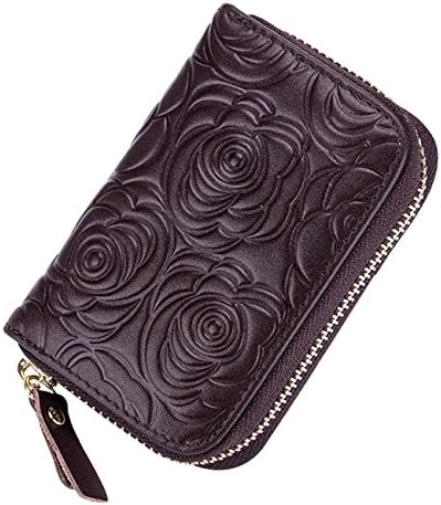 Women RFID Blocking Small Wallet Genuine Leather Security Credit Card Holder Rose