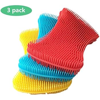 Silicone Sponge Dish Washing Kitchen Gadgets Brush Accessories (3 Pack) - Food Grade Reusable Sponges for Dishes， Heat Resistant and Without Bpa，Double Sided Silicon Brush - 3 Colors