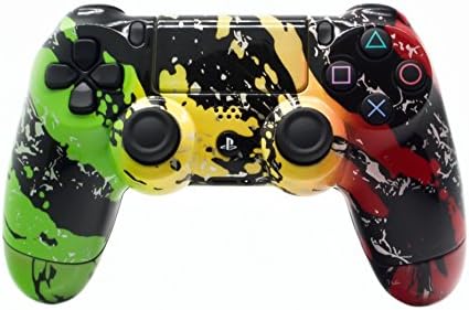 Sony PS4 DualShock 4 PlayStation 4 Wireless Controller - Custom Rasta Green Yellow Red and Black Splatter Design Un-Modded