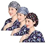 Nothar 3pc Women's Adjustable Scrub Cap Sweatband Bouffant Hats Value Set