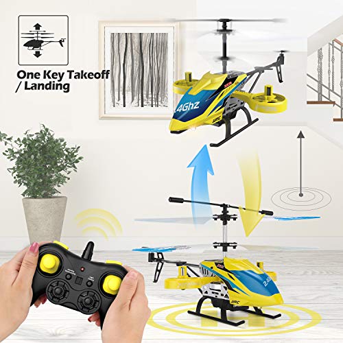 JJRC Helicopter with Remote Control, JX02 Helicopter 4 Channel with Side Propellers for Fly Sideway Altitude Hold with 3 Batteries in 18 Minutes Crash Resistance RC Toy Helicopter Gift (Yellow)