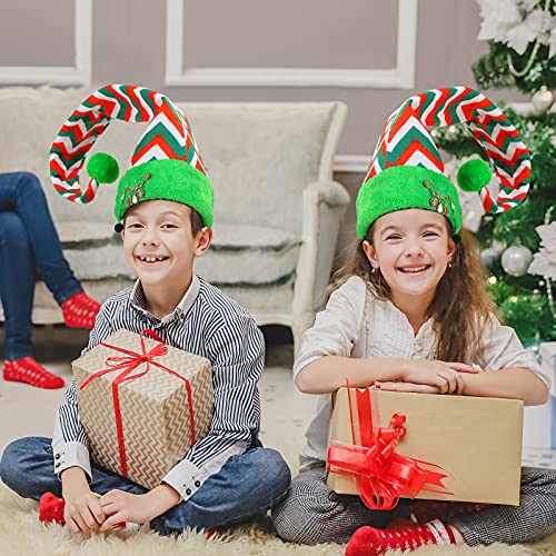 MCPINKY Christmas Elf Hat, Long Striped Hat Felt and Plush Hat With Snowmen Brooch Pin for Kids Women Adults Holiday Party Custume Christmas Dress Up