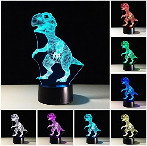 Dinosaur 3d illusion Night Lamp-Seven Color Changing 3D Night Light Lamp Desk Table Lamp for Baby Children Kids Room (Dinosaur)