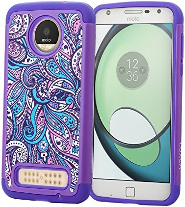 Moto Z2 Force Case with Screen Protector, LUXCA [Heavy Duty] Hybrid Dual Layer Protection Shock Proof Rugged Protective Case Cover for Moto Z2 Force (Purple European Paisley)