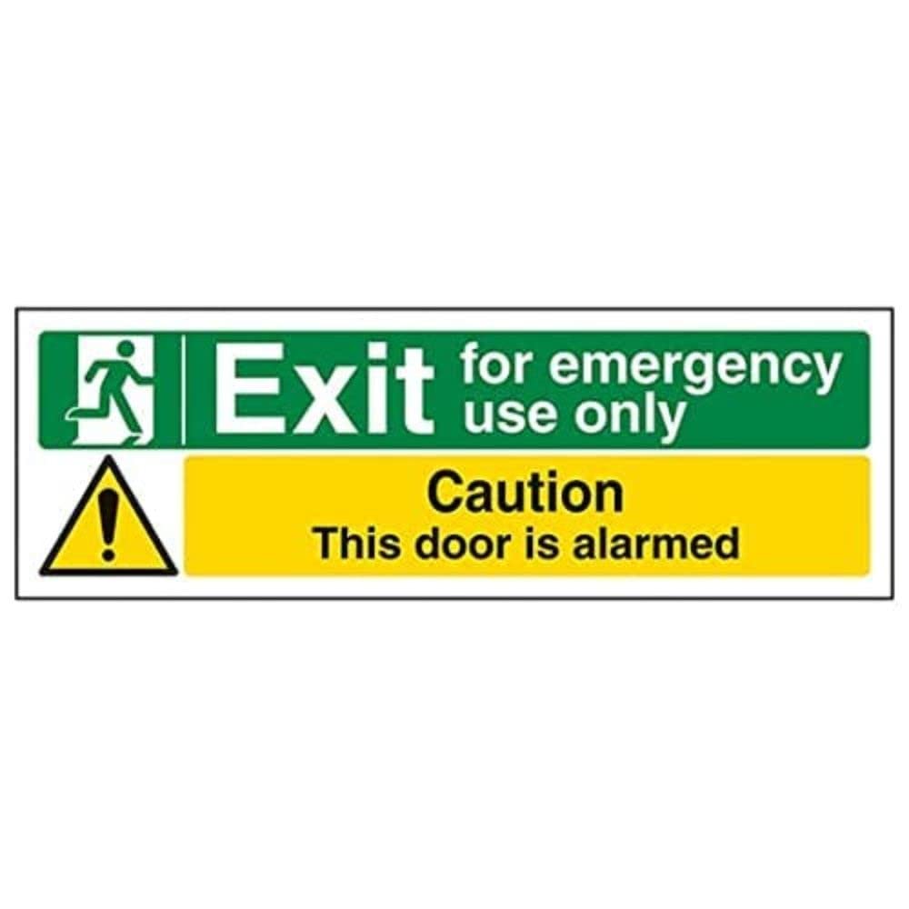 V Safety Eco Friendly Safe Condition Exit - Exit for Emergency Use Only/Door Alarmed - 450 x 150 mm Safety Sign
