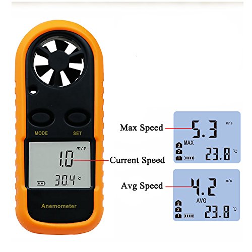 Jiusion Wind Speed Digital Anemometer LCD Handheld Wireless Hand Held Meter Gauge Air Flow Velocity Measurement Thermometer Tester for Windsurfing Kite Flying Sailing Surfing Fishing - Thumbnail 2