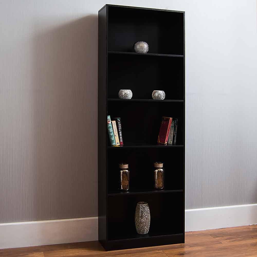 Vida Designs Cambridge 5 Tier Extra Large Bookcase, Black Wooden Shelving Display Storage Unit Office Living Room Furniture