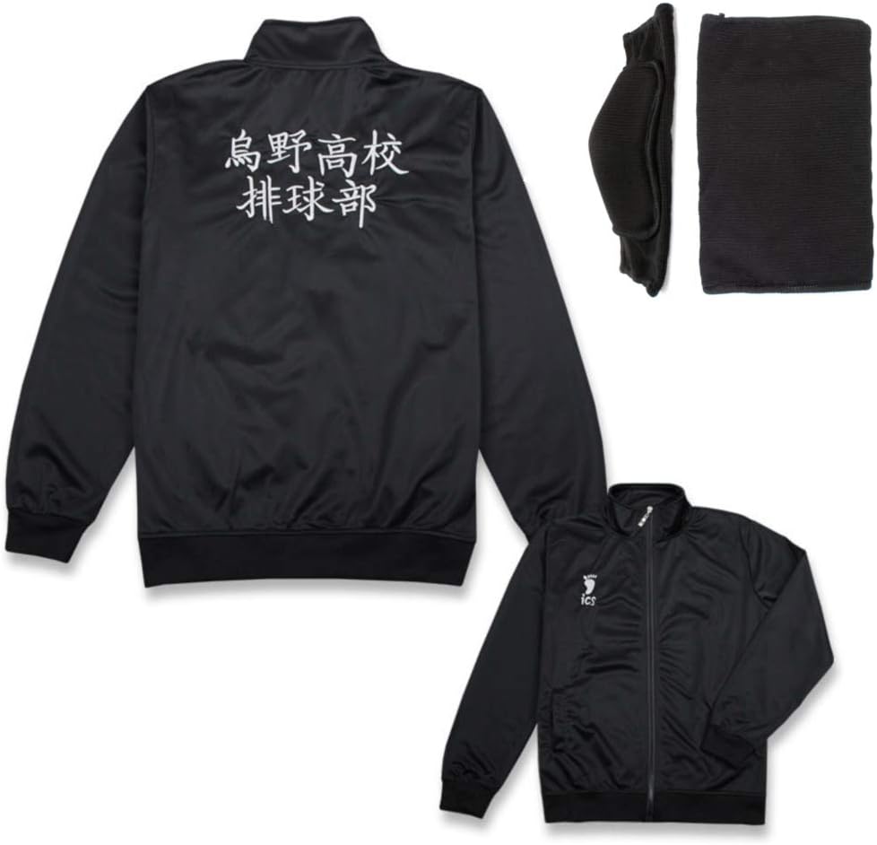 Haikyuu Cosplay Costume Jacket Pants Uniform Karasuno Team Windbreaker Lightweight Front Zipper Knee Pads Set