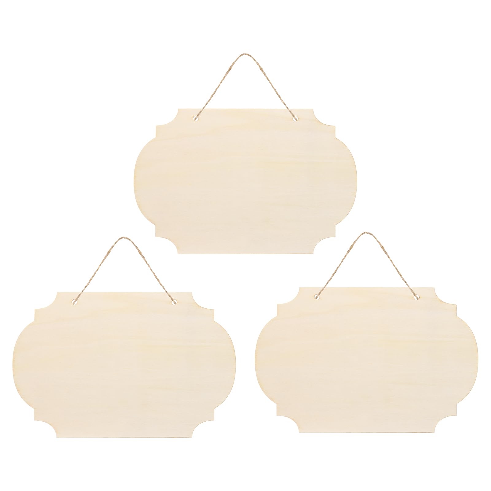 PATIKIL Unfinished Wood Sign, 3Pcs Blank Hanging Wooden Plaque DIY Craft Project for Door Hanger Painting Wall Art Wreaths Decorative, Style 5