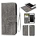 Compatible with iPhone 7/8 Case Embossed Love PU Leather Case Full Protective Anti-Scratch Resistant Cover Magnetic Case Slot Wrist Strap Case (Elephant-Gray)
