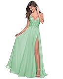 Miao Duo V Neck Spaghetti Straps Prom Dresses for