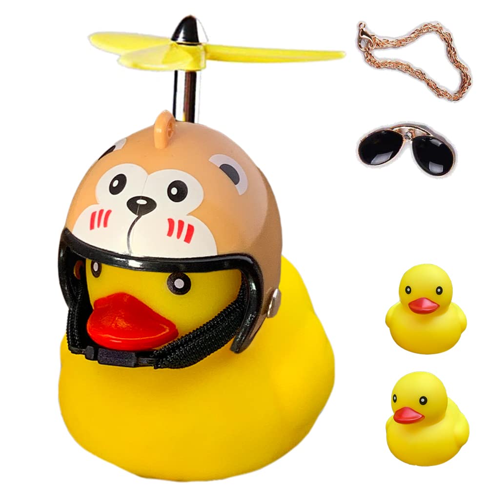 ACEDOAMARE Duck Bike Bell, Cute Rubber Yellow Duck Bicycle Accessories with LED Light Propeller Helmet Squeeze Horns for Cycling Motorcycle Car Handlebar Bicycle (Shy Monkey)