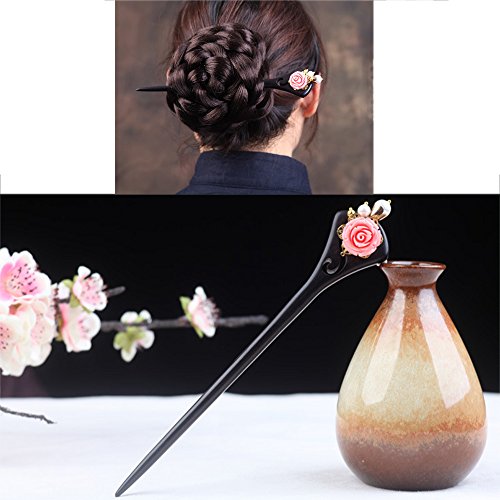 Peony Flower and Pearl Decor Hair Stick Women Beautiful Hair Decor for Daily Party Ebony hairpins Wooden hair chopsticks Use Packaged in Exquisite Box