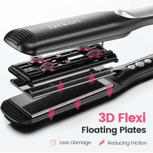 Dekuri Professional Hair Straightener, Large 42 mm Ceramic Water Based Hair Straightener with Adjustable Temperature 120°C-230°C, Black