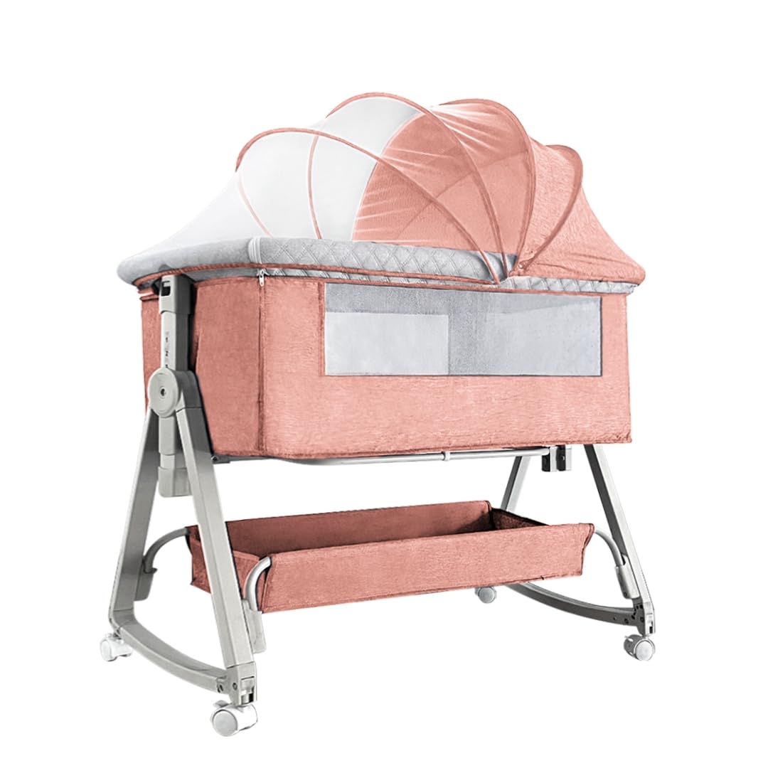 Kino Linpo ベビーベッド 添い寝 新生児ベッド 乳児用ベッド 高さ6段調節可能 蚊帳 通気性 揺りかご 収納バスケット キャスタ付き 持ち運び便利 組み立て簡単 幼児 新生児用 出産祝い プレゼント商品画像