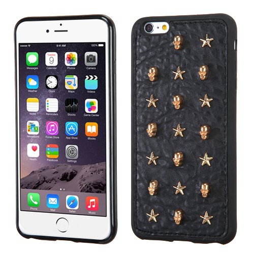 MYBAT Black Candy Skin Cover(with Gold Stars/Skulls Studs on Black Leather Backing) for APPLE iPhone 6 Plus