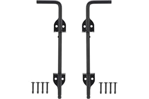 HTHOOOOOME 12 Inch Cane Bolt Heavy Duty Gate Drop Rod, Steel Gate Latch for Wooden Fence, Gate Hardware Drop Bolts for Wooden Gater-(Black Finish,2 Pack)