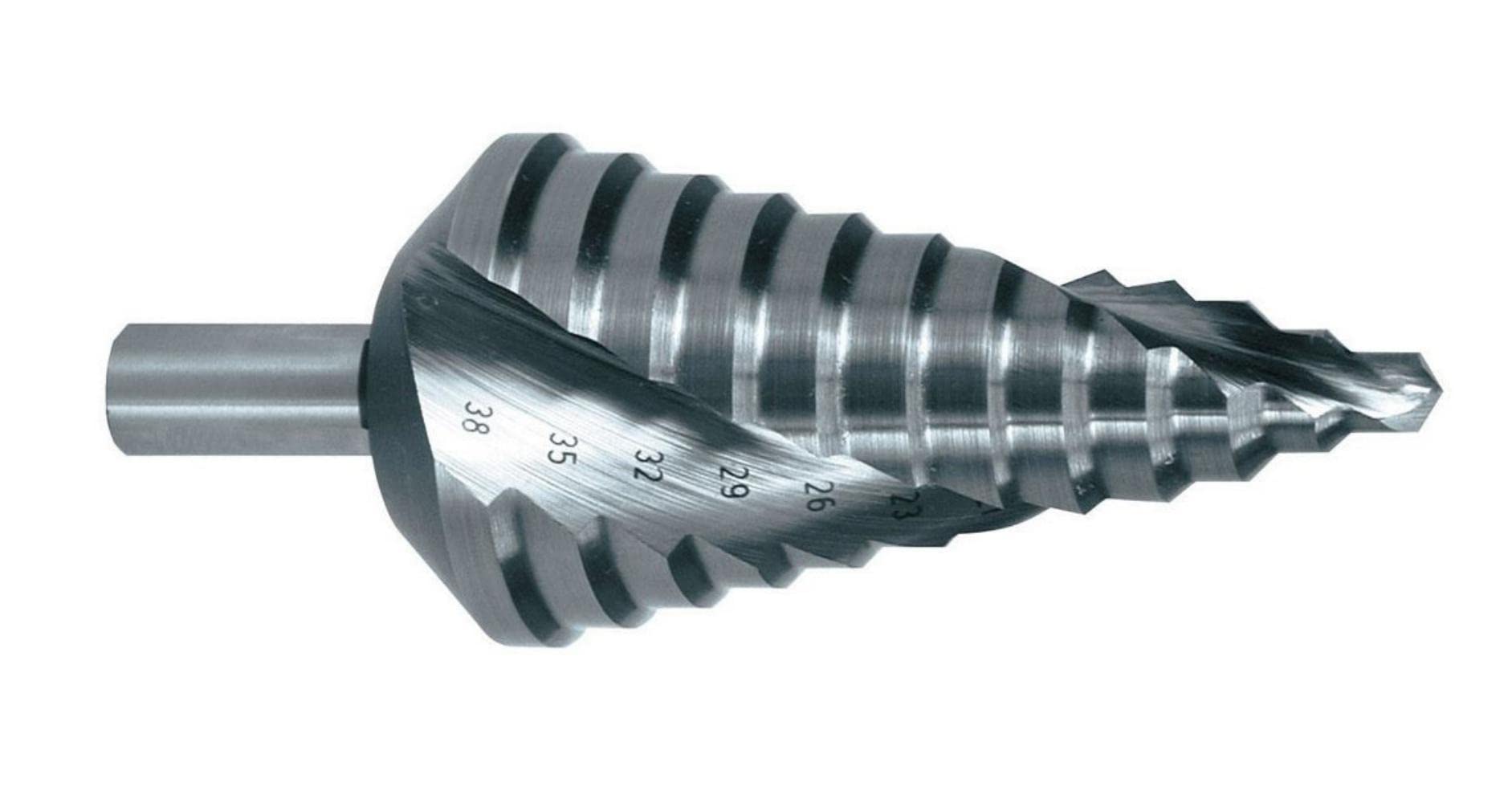 RUKO HSS Spiral Fluted Step Drill Bit with Split Point, Bright Finish, 6.0-30.05 mm Diameter, Size 8, 80.0 mm Length, R101098, Einfarbig.