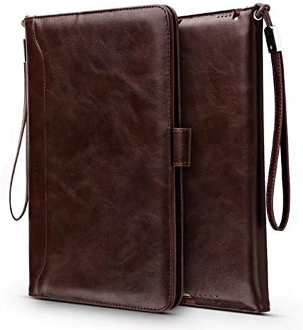 Ruivider iPad Air/Air2/2017/2018 New iPad/pro 9.7 inch Case- Leather Smart Stand Folio Business Case Cover with Card Slots,Kickstand,Document Pocket,Pencil Holder,Elastic Hand Strap(Dark Brown)