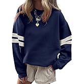 EARKOHA Women Oversized Sweatshirt Crewneck Striped Drop Shoulder Long Sleeve Color Block Pullover Tops