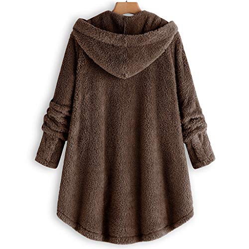 Womens Oversized Hooded Coats Warm Wool Plush Button Cardigan Hoodies Sweaters Coffee - Thumbnail 2