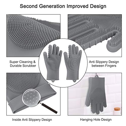 Magic Silicone Dishwashing Gloves | Pccooler Cleaning Gloves | 2019 Updated Model 2 Sided, Perfect Size & Flexibility, Non-slip Heat Resistant Sponge Glove for Vegetable, Fruit, Kitchen, Bathroom, Car - Thumbnail 2