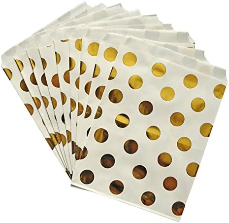 Gold Paper Party Treat Bags 60 Count Foil Metallic Polka Dot