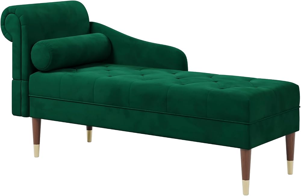 Vesgantti Velvet Chaise Longue Left Armrest Lumbar Pillow Green