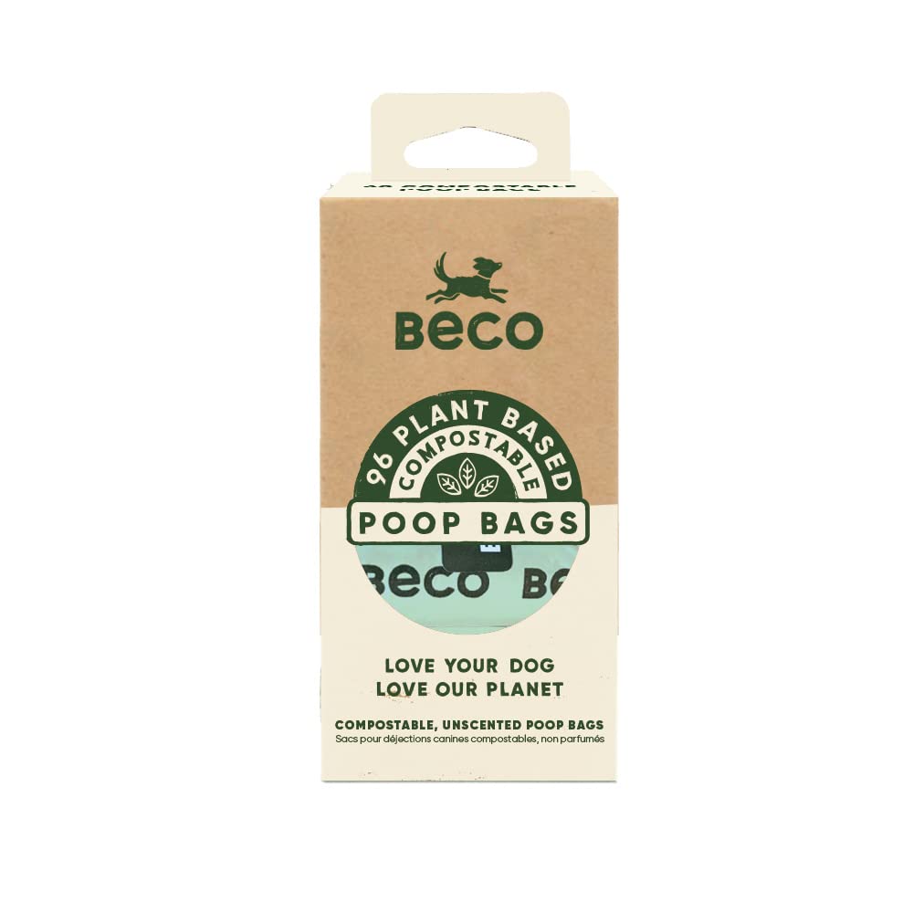 Beco Home Compostable Poop Bags | 96 Bags, 8 Rolls Of 12 | Unscented | Dispenser Compatible Dog Poo Bags, Beige / Cream