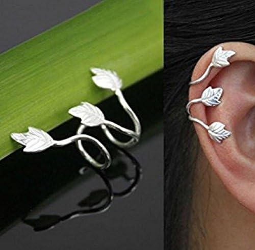 Women Silver Plated Leaf Ear Cuff Earrings Clip On Wrap No Piercing Personality Retro Ear Clip