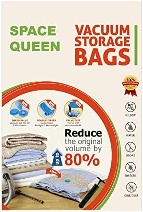 SpaceQueen Vacuum Storage Bags (FREE Hand Pump for Travel, Works With Any Vacuum Cleaner) Space Saver Bags, 80% More Compression Than Other Brands! (Packs of 6 Medium Size)