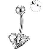 Heart Belly Button Ring, Hypoallergenic Belly Rings for Women, Stainless Steel Belly Button Rings for Navel Piercing Jewelry