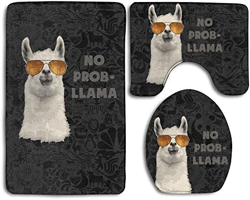 No Prob Llama Thug 3PC Bath Mat Rug Set Bathroom Non-Slip Floor Rug Lid Toilet Cover Bath Mat