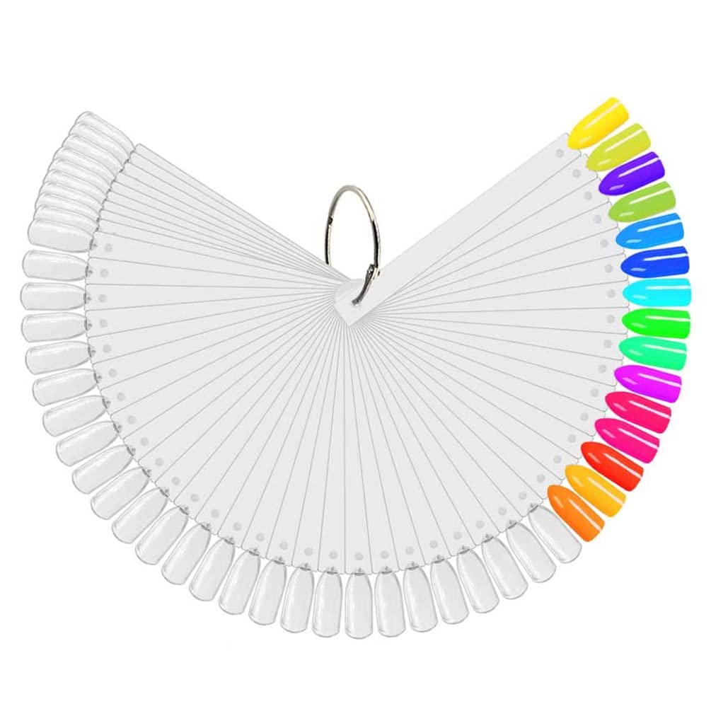 JASSINS 100 Pcs Clear Fan-shaped False Nail Swatch Sticks Nail Polish Practice Display Art Tips Nail Sample Sticks With Metal Split Ring - Image 2
